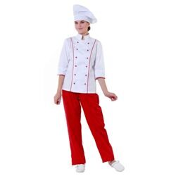Куртка шеф-повара белая женская рукав 3/4 на манжете (отделка красный кант)